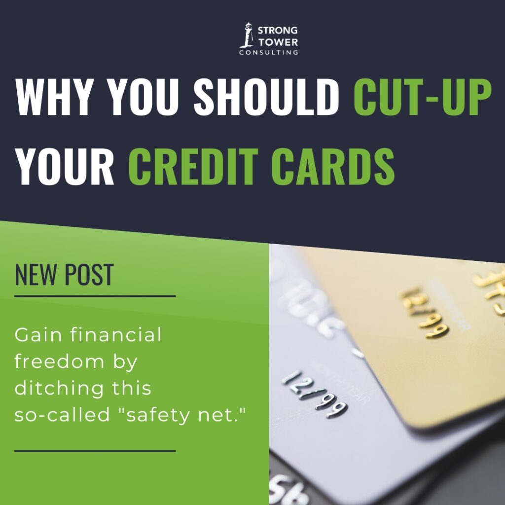 Credit cards splayed out with caption, "Why You Should Cut-Up Your Credit Cards."