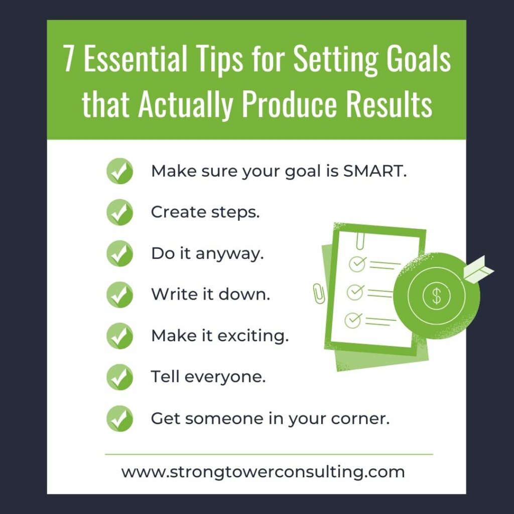 List of 7 essential tips for setting goals that actually produce results.