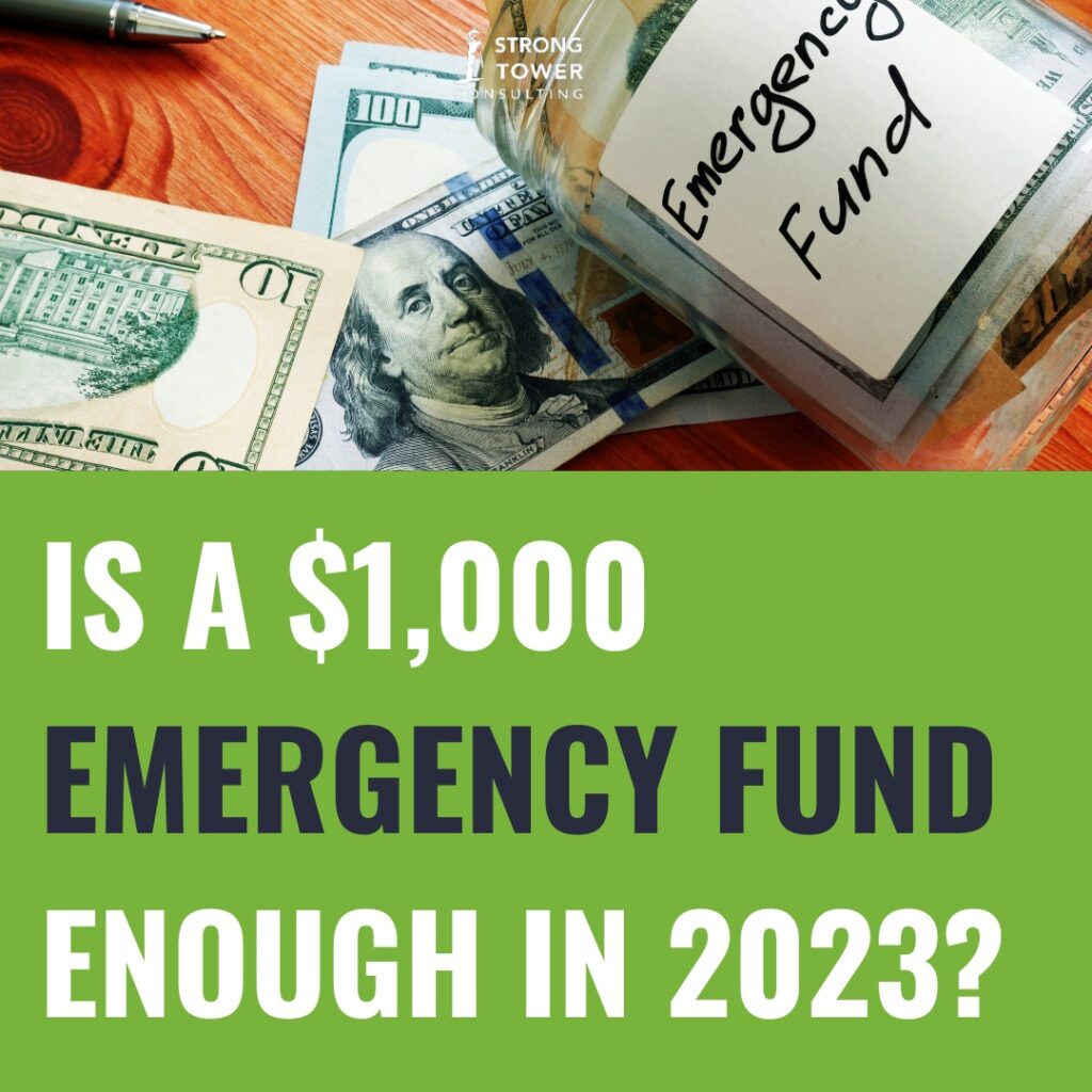 Jar labeled emergency fund with cash