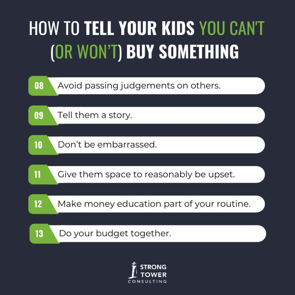 A list of ways to tell your children no about finances