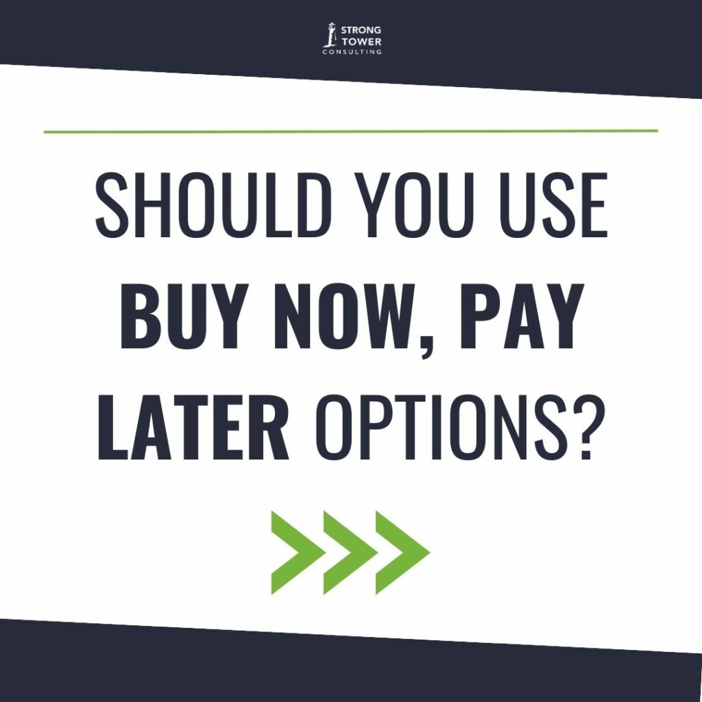 Blue text on a white background reads "Should You Use Buy Now, Pay Later Options?"