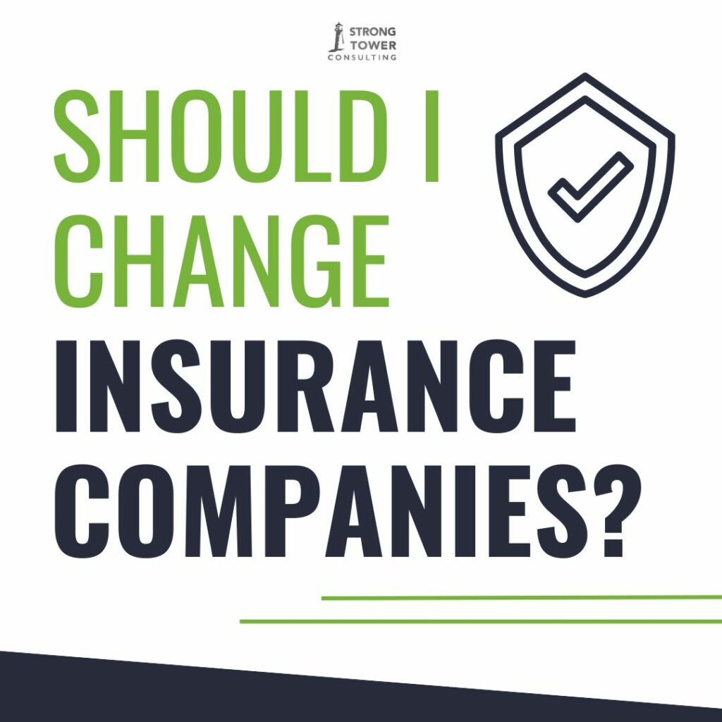 Shield with checkmark with text "Should I change insurance companies?"