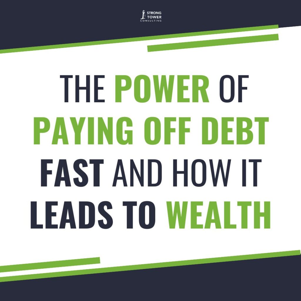 Graphic reads "The Power of Paying Off Debt Fast And How It Leads To Wealth"