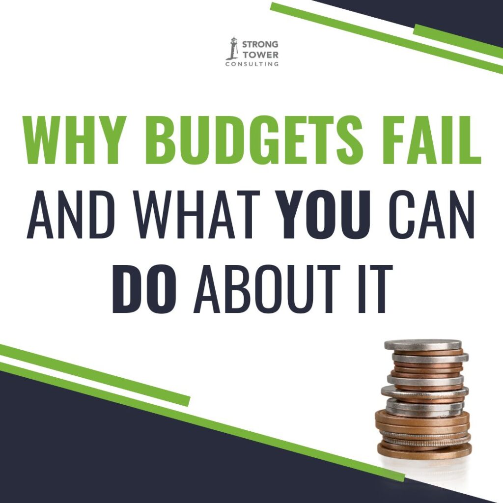 "Why budgets fail and what you can do about it: with a stack of American coins representing budgeting