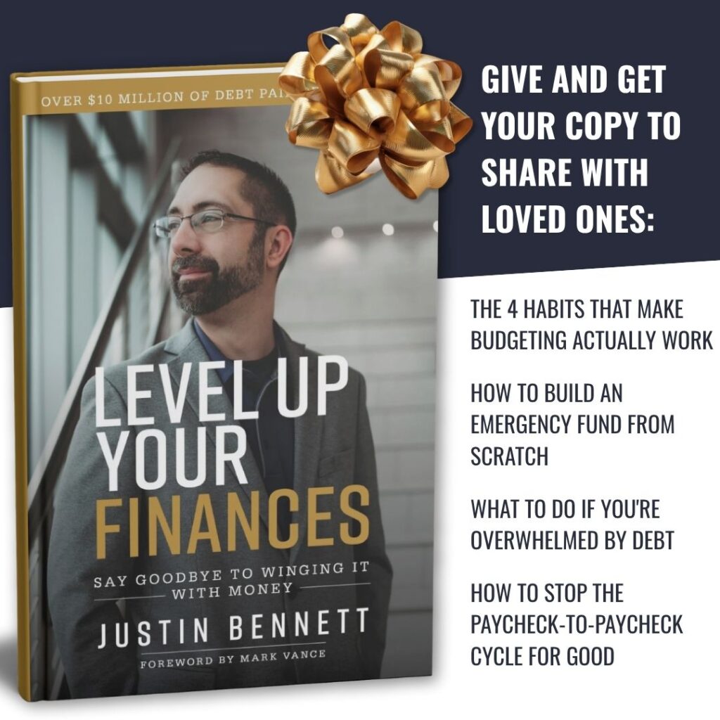 A book title "Level Up Your Finances"