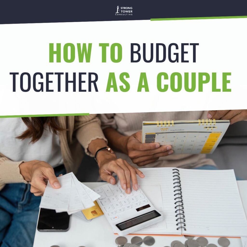 Couple with budgeting material on their table